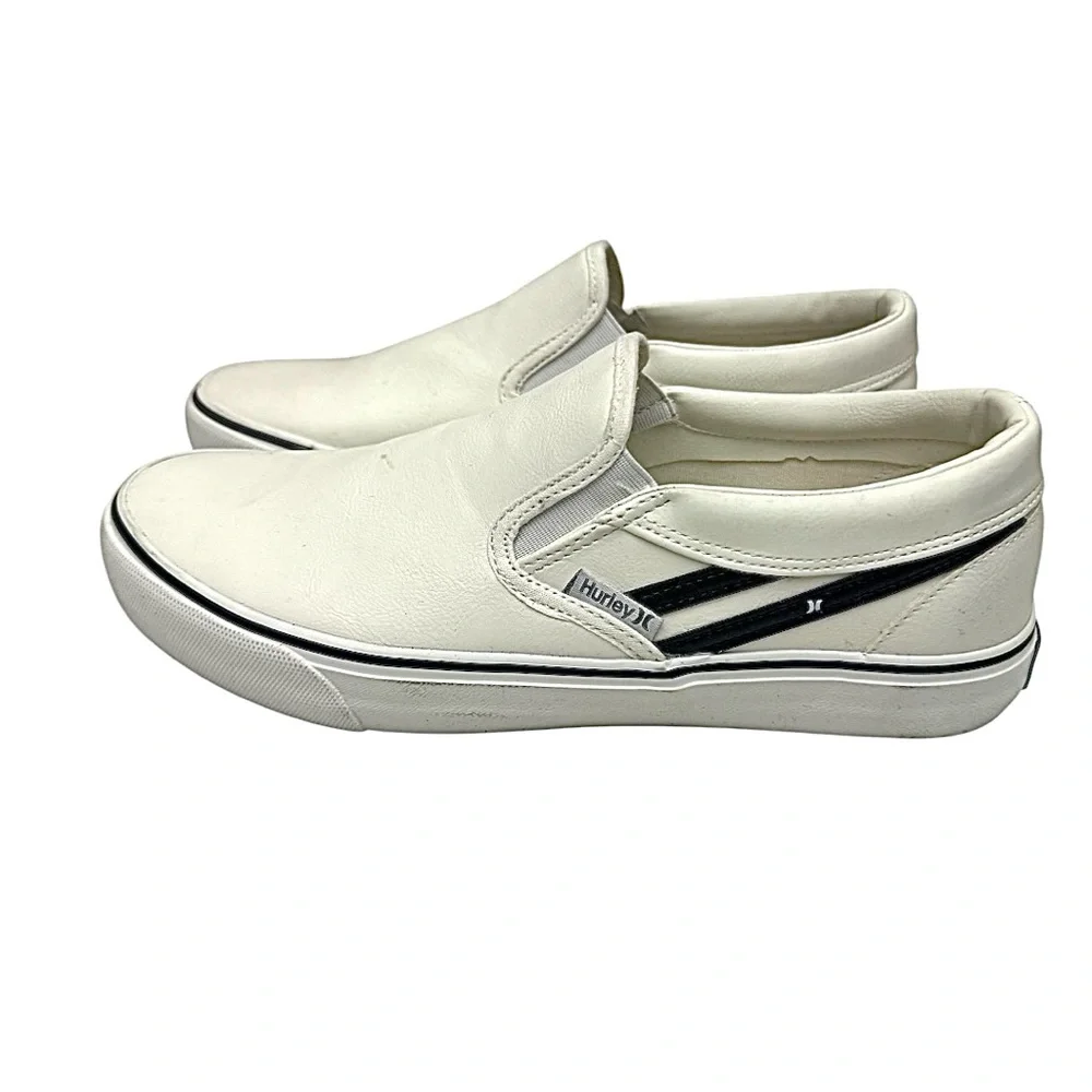 Hurley Youth White Leather Slip On Sneakers New Size 6 Medium Pre-Owned